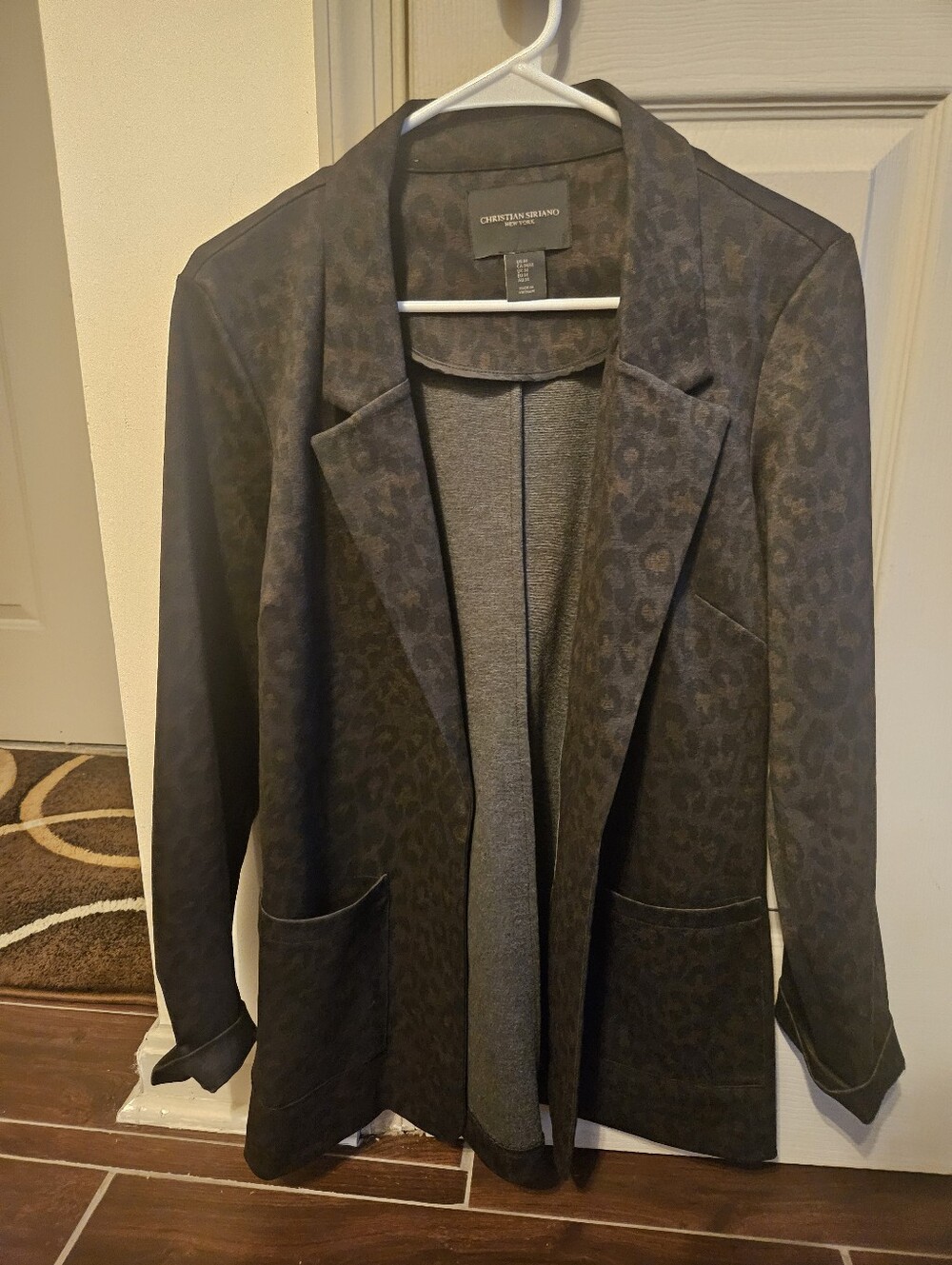 Christian Siriano Black/Brown Leopard-Print Open Blazer